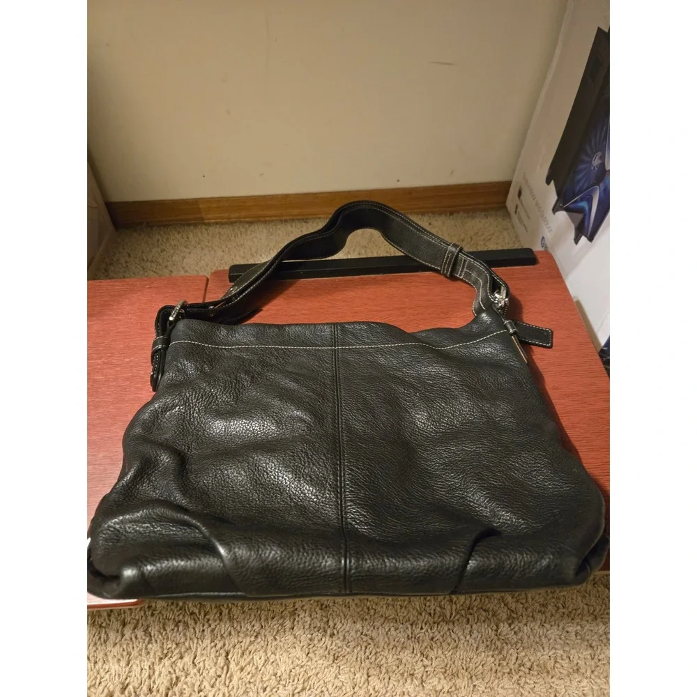 Coach Ergo Black‎ Pebbled Leather Hobo Shoulder Bag 12248 Contrast Stitching
